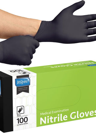 Inspire Black Nitrile Disposable Gloves | 4.5 Nitrile Disposable Safety Medical Cooking Cleaning Gloves