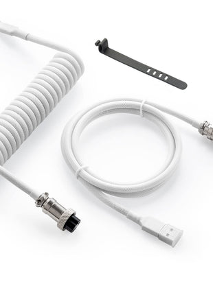 GUNMJO Pro Custom Coiled USB C Cable for Gaming Keyboard, Double-Sleeved Mechanical Keyboard Cable with Detachable Metal Aviator, 1.5M USB-C to USB-A, White Color (White)