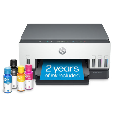 HP Smart Tank 6001 Wireless All-in-One Ink Tank Printer, Scanner, Copier with 2 Years of Ink Included, Best-for-Home, Cartridge-Free Refillable, AI-Enabled (2H0B9A)
