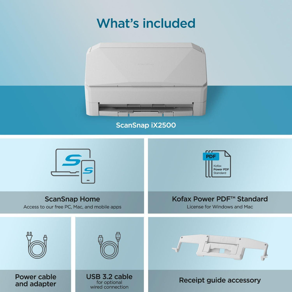 ScanSnap iX2500 Wireless or USB High-Speed Cloud Enabled Document, Photo & Receipt Scanner with Large Touchscreen and 100 Page Auto Document Feeder for Mac or PC, White