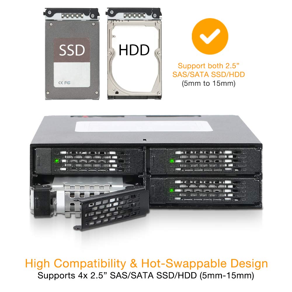 ICY DOCK Rugged 4 x 2.5 SAS/SATA HDD/SSD Mobile Rack Enclosure for 5.25" Bay | ToughArmor MB994SP-4S