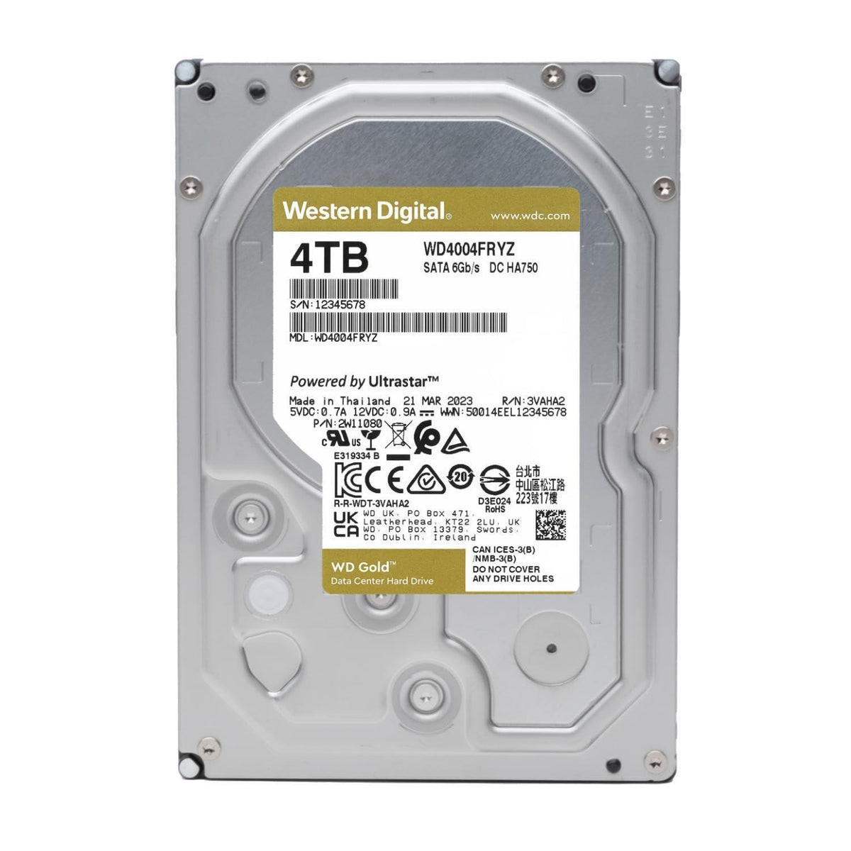 Western Digital 4TB WD Gold Enterprise Class Internal Hard Drive - 7200 RPM Class, SATA 6 Gb/s, 256 MB Cache, 3.5" - WD4004FRYZ