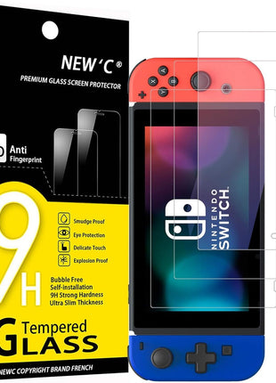 NEW'C 3 Pack Designed for Nintendo Switch Screen Protector Tempered Glass, Case Friendly Anti Scratch Bubble Free Ultra Resistant