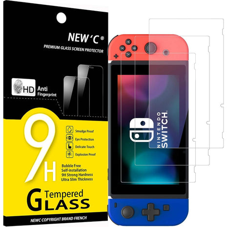 NEW'C 3 Pack Designed for Nintendo Switch Screen Protector Tempered Glass, Case Friendly Anti Scratch Bubble Free Ultra Resistant