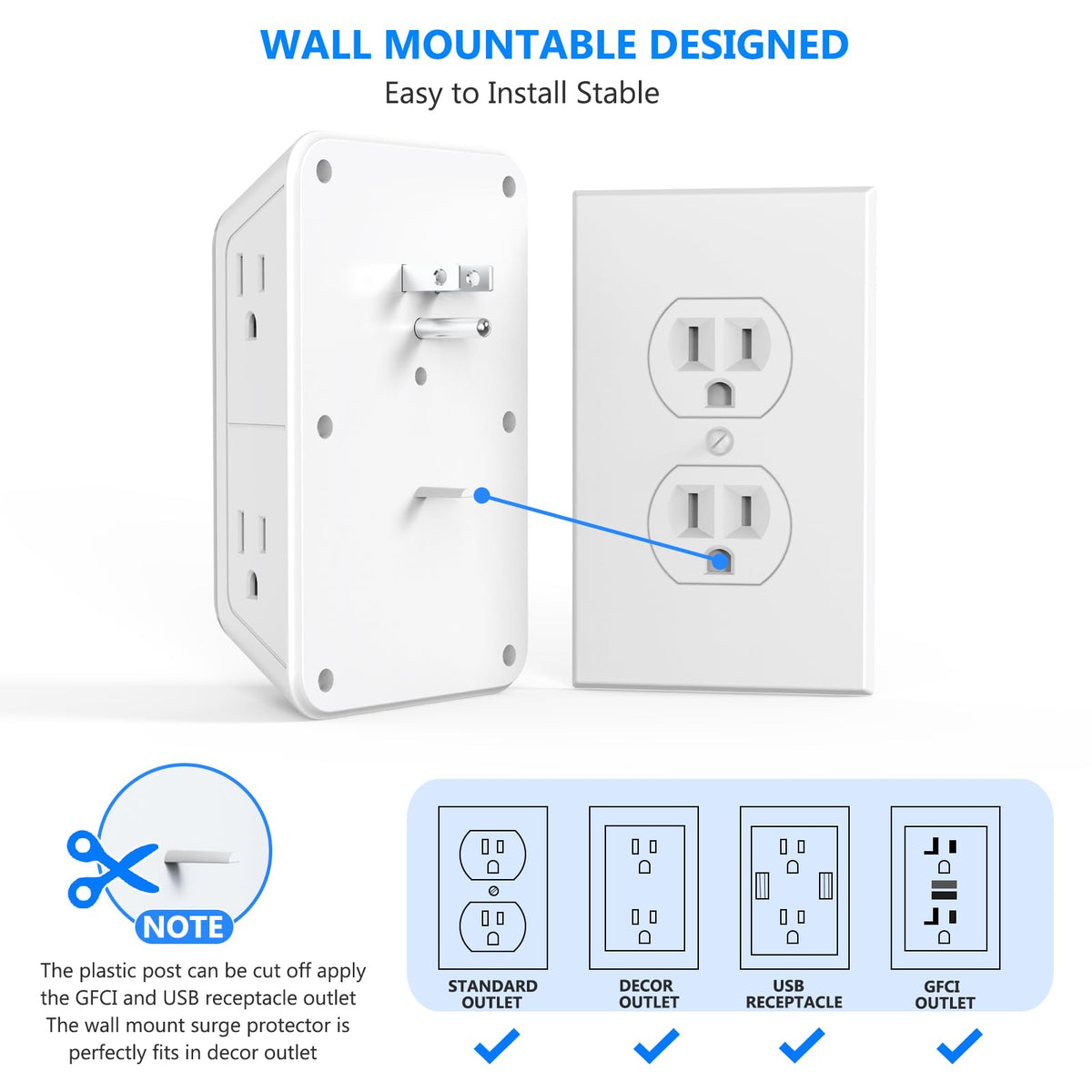 JcBlaon Outlet Extender Surge Protector - 6 Outlet Splitter with 4 USB Ports (2 USB C), Multiple Plug Expander Wall Charger, 3 Sided Multi Plug Wall Adapter Power Strip for Home Office Kitchen Travel