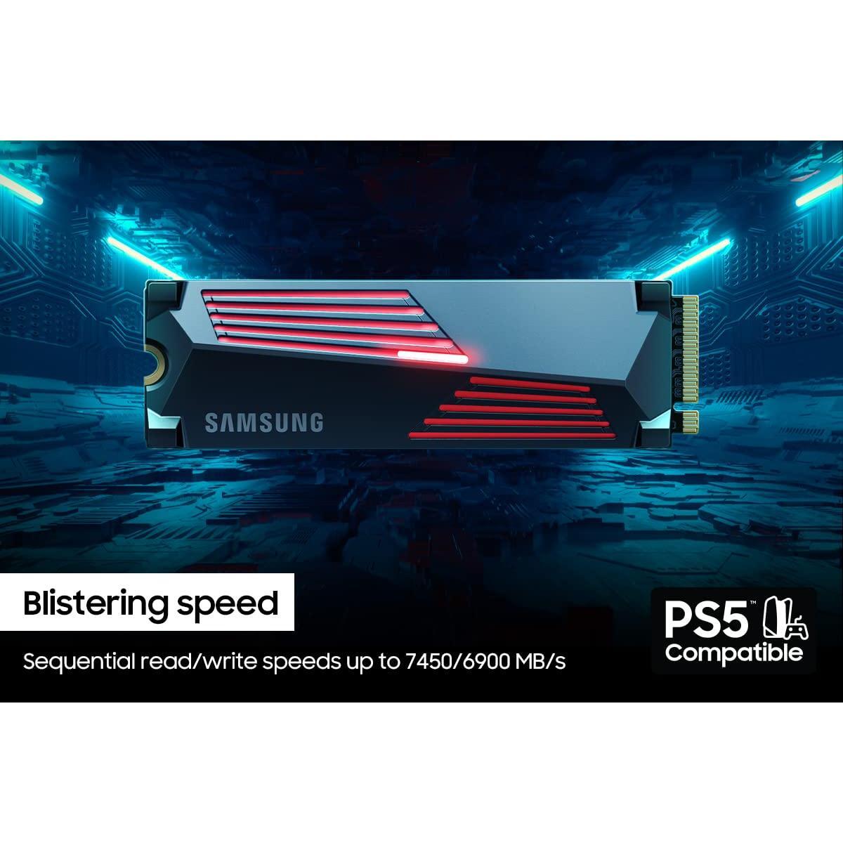 SAMSUNG 990 PRO w/ Heatsink SSD 2TB, PCIe Gen4 M.2 2280 Internal Solid State Hard Drive, Seq. Read Speeds Up To 7,450MB/s for High End Computing, Workstations, Compatible w/ PlayStation 5, MZ-V9P2T0CW
