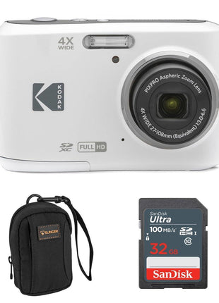 Kodak PIXPRO FZ45 Friendly Zoom 16MP Full HD Digital Camera, White, Bundle with 32GB Memory Card and Camera Bag