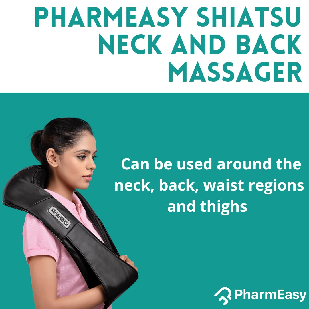 Pharmeasy Shiatsu Neck And Back Massager | Electric Heat Shiatsu Machine Body Massagers for Cervical Neck Shoulder & Back Pain Relief