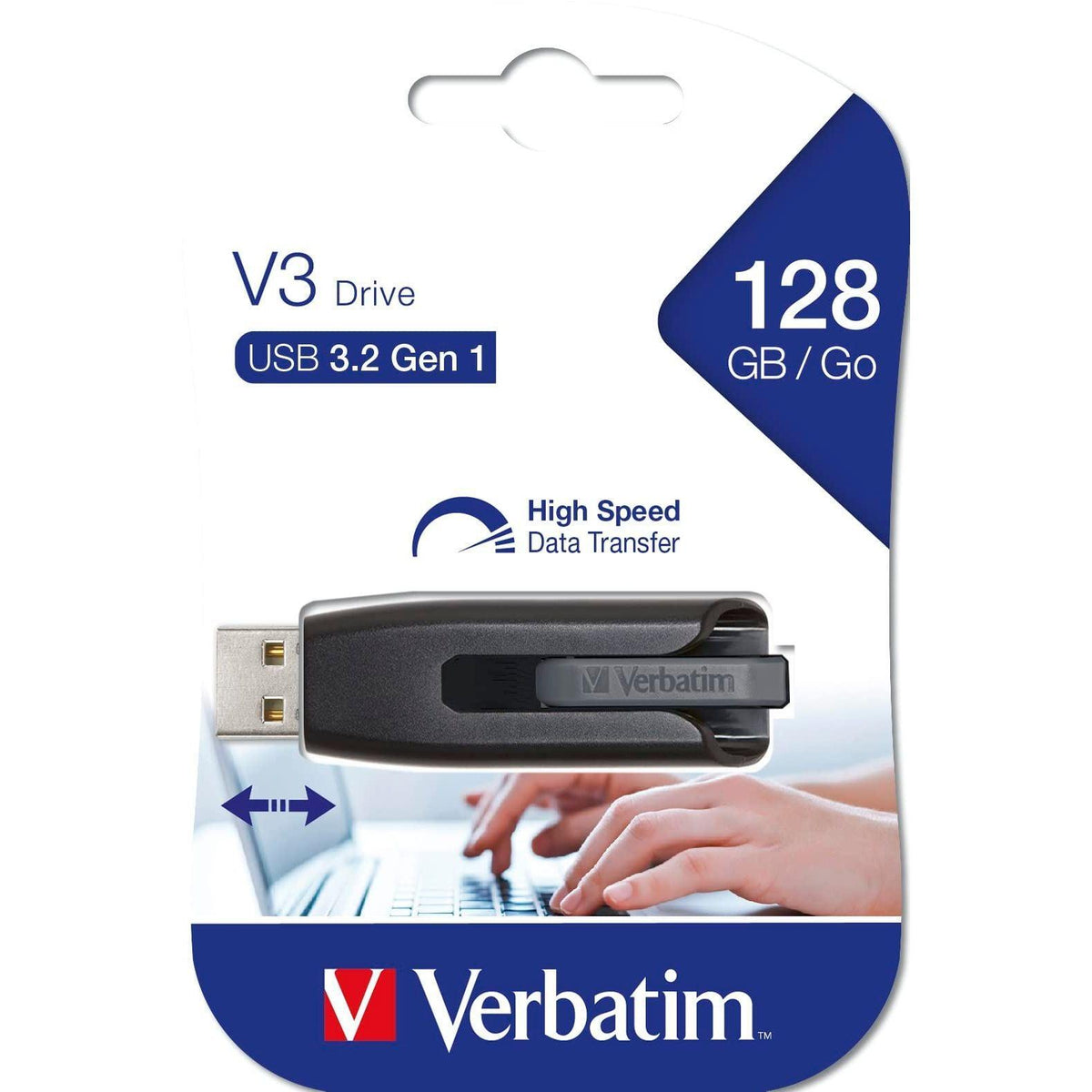 Verbatim 128GB USB 3.0 Store 'n' Go V3 Flash Drive - Cap-Less & PC / Mac Compatible - Gray