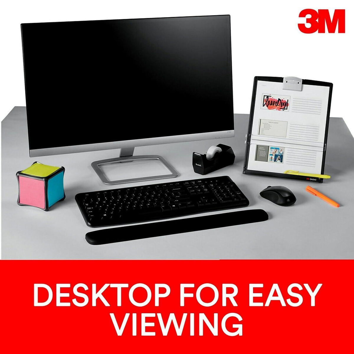 DH340MB 3M Fold-Flat Freestanding Desktop Copyholder, Plastic, 150 Sheet Capacity, Black
