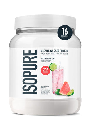 Isopure Clear Whey Isolate Protein Powder, Lactose Free, Gluten Free, Naturally Flavored, Watermelon Lime, 20g Protein Per Serving, 14.1 Oz, 16 Servings (Packaging May Vary)