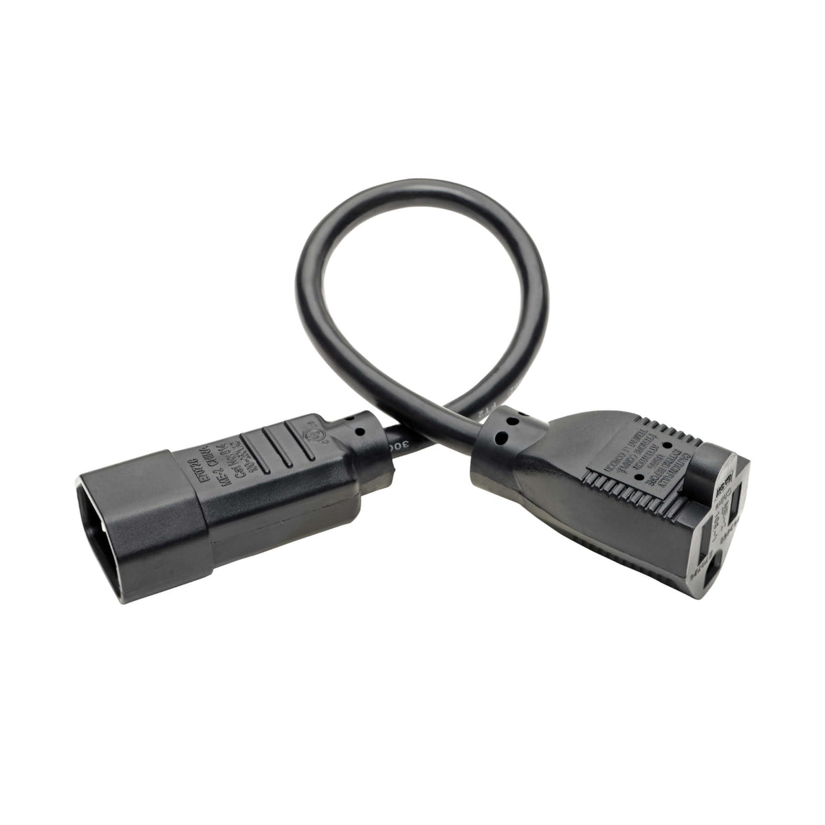 Tripp Lite Series NEMA 5-15R to C14 Power Cable Adapter, 1 foot / 0.3 Meters, UL Listed, Computer Power Plug to Standard Receptacle - 13A, 125V, 16 AWG, Lifetime Manufacturer's Warranty (P002-001-13A)