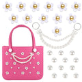 Charms for Bogg Bag,Decorative Flowers Pearls and Chain Set for Rubber Tote Bag, Must Have Accessories for Women Girls Simply Southern Beach Totes Bling Decoration (Style A)