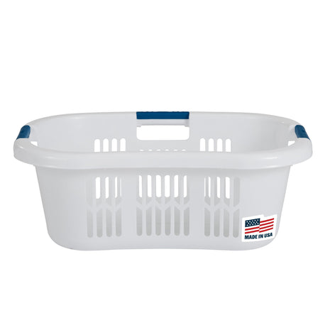 Rubbermaid Large Hip Hugger Laundry Basket/Hamper, 1.5 Bushel, White, Stackable Storage Bin/Organizer for Bathroom/Bedroom/Dorm/Home