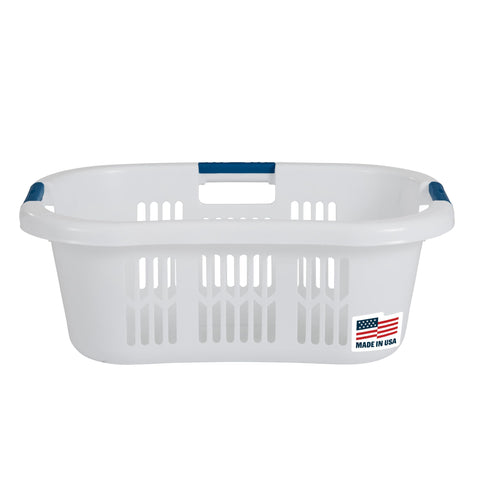 Rubbermaid Large Hip-Hugger Laundry Basket/Hamper, 1.5-Bushel, White, Stackable Storage Bin/Organizer for Bathroom/Bedroom/Dorm/Home
