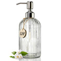 JASAI 18 Oz Clear Glass Soap Dispenser with Rust Proof Stainless Steel Pump, Refillable Liquid Hand soap Dispenser for Bathroom, Premium Kitchen Soap Dispenser (Clear).