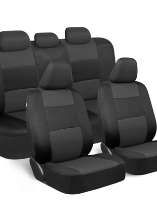 BDK PolyPro Car Seat Covers Full Set in Charcoal on Black – Front and Rear Split Bench for Cars, Easy to Install Cover Set, Accessories Auto Trucks Van SUV