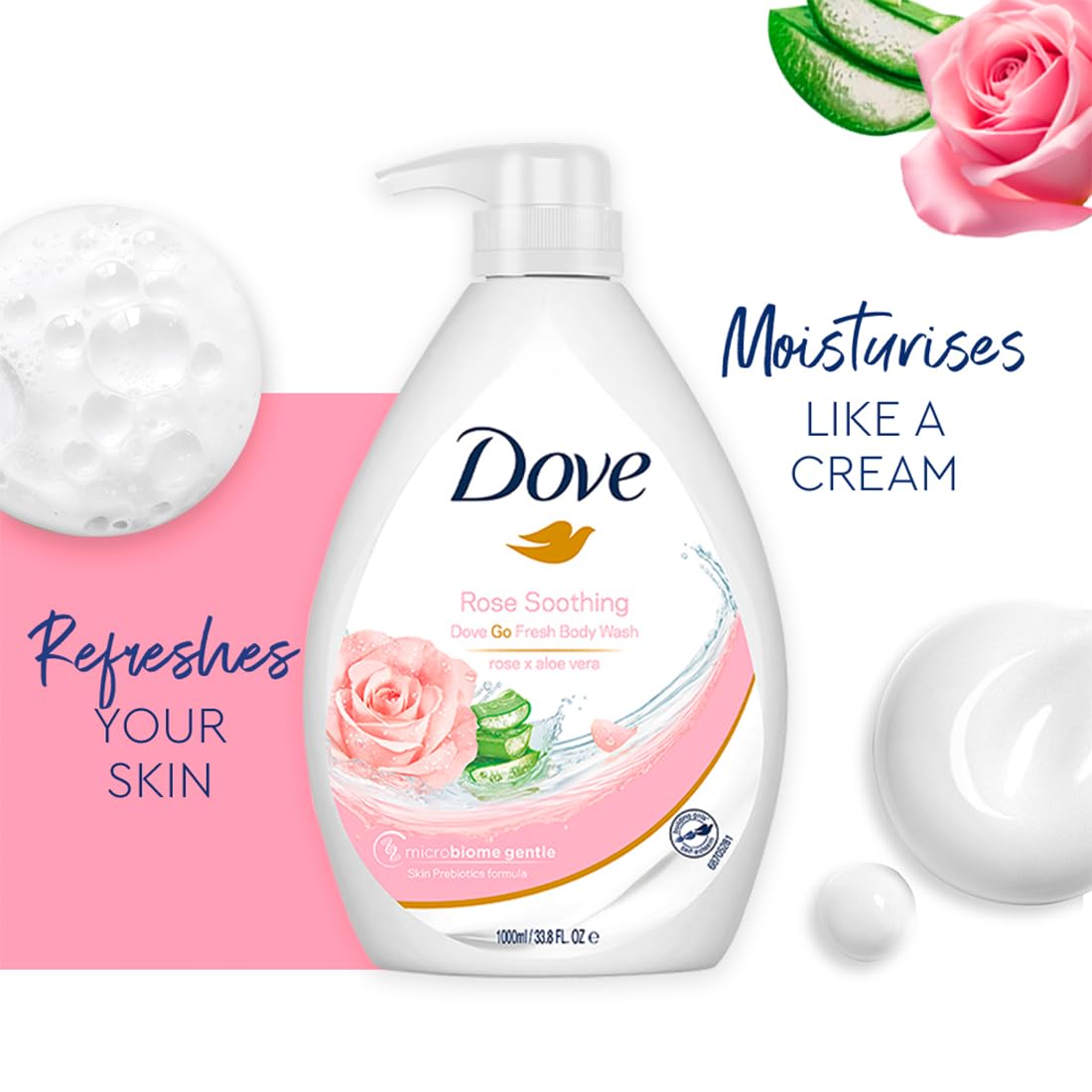 Dove Soothing Rose & Aloe Vera Body Wash for Replenished Skin, Refreshing Scent 1L