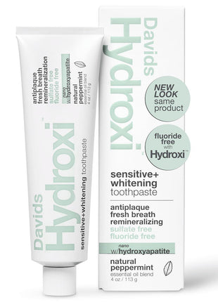 Davids Nano Hydroxyapatite Toothpaste Sensitive + Whitening Peppermint 4oz | Fluoride Free | Remineralizing | Enamel Health | Antiplaque | SLS Free | Made in USA | Recyclable Metal Tube | EWG Verified