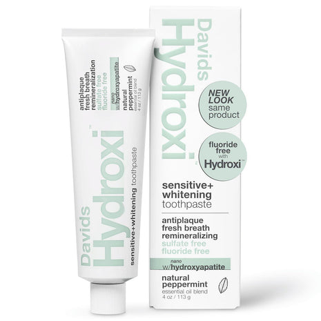 Davids Nano Hydroxyapatite Toothpaste Sensitive + Whitening Peppermint 4oz | Fluoride Free | Remineralizing | Enamel Health | Antiplaque | SLS Free | Made in USA | Recyclable Metal Tube | EWG Verified