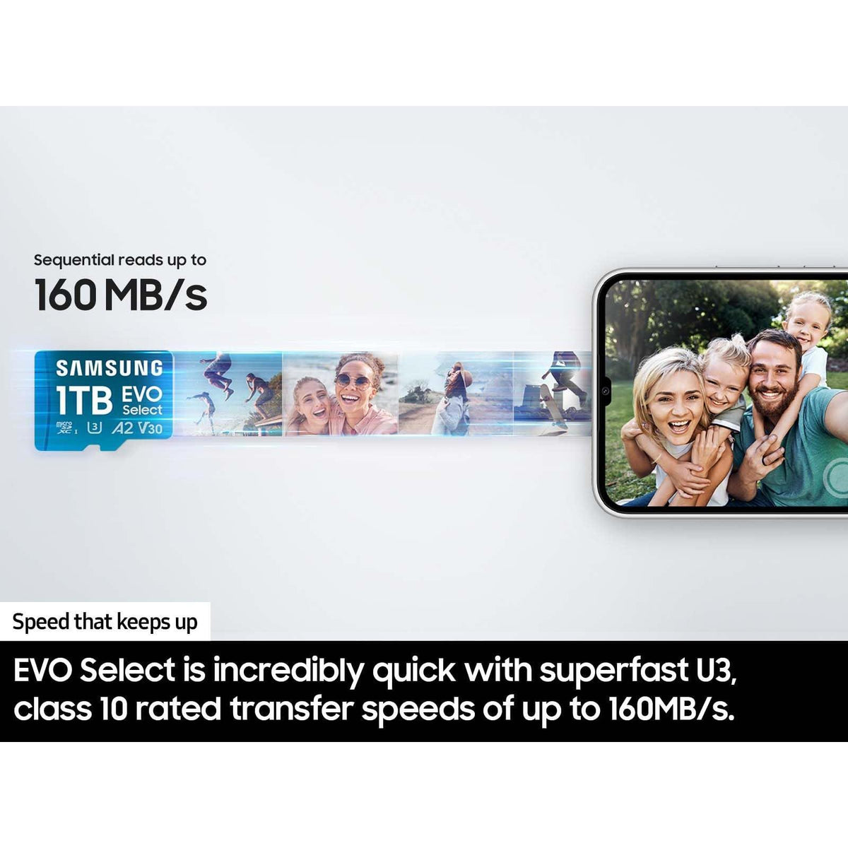 Samsung EVO Select microSDMemory Card + Adapter, 512GB microSDXC, Up-to 160 MB/s, 4K UHD, UHS-I, C10, U3, V30, A2, for Mobile Phone, Smartphones, Nintendo-Switch, and Tablets (MB-ME512SA/AM)