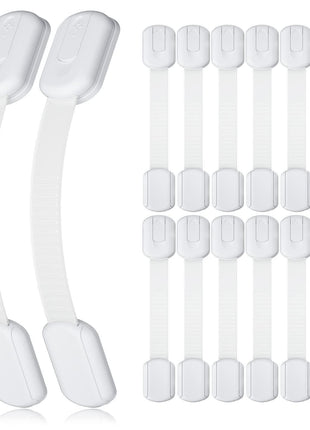 4our Kiddies 14 Pack Baby Proof Cabinet Latches, Childproof Drawer Latches with 12 Extra 3M Adhesives, Adjustable No Drilling Child Safety Cabinet Locks Straps Baby Drawer Locks for Kids Baby Safety