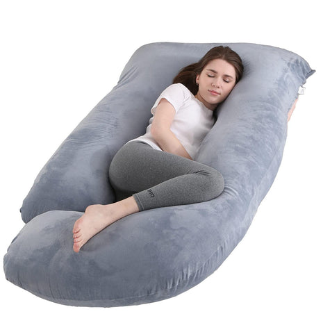 Jcickt Pregnancy Pillow for Sleeping,59 inch Maternity Pillow with Removable Washable Cover,U-Shaped Velvet Full Body Pregnant Pillow -Support for Backs,Legs, Belly, HIPS, Improve Sleep-Gray