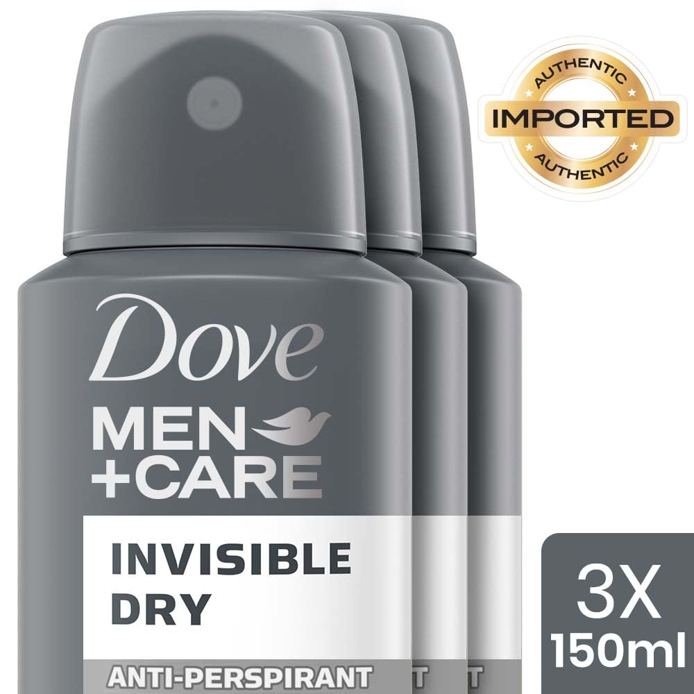 Dove Men+Care Invisible Dry Spray Antiperspirant Deodorant, Up To 48 hrs Protection From Sweat & Odour, Instantly Dry for Cleaner Feel & Leaves No White Marks or Stain, Soothes & Moisturises Skin, Warm, Oriental Scent, 150ml (Pack of 3)