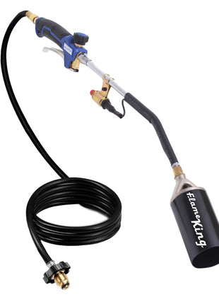 Flame King Propane Torch Kit Heavy Duty Weed Burner, 340,000 BTU with Piezo Igniter (Self Igniting), with 10-ft Hose for Weed Burning, Melting Ice and Snow, and Roofing