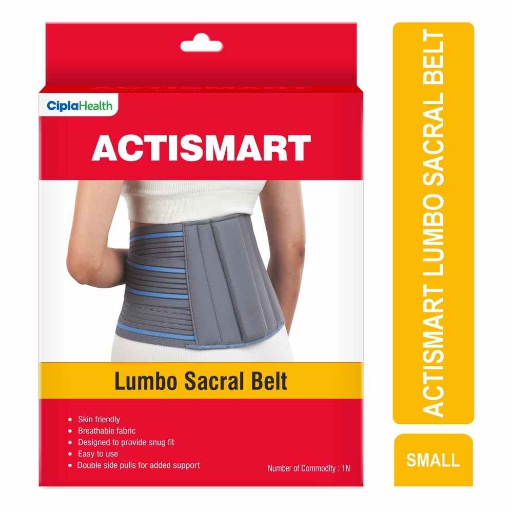 Cipla ACTISMART Lumbar Sacral Belt | Back Support Belt | Belt For Back Pain Relief Women & Men |Back Support & Injury Prevention | Small