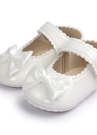 Meckior Infant Baby Girls Soft Sole Bowknot Princess Wedding Dress Mary Jane Flats Prewalker Newborn Light Baby Sneaker Shoes