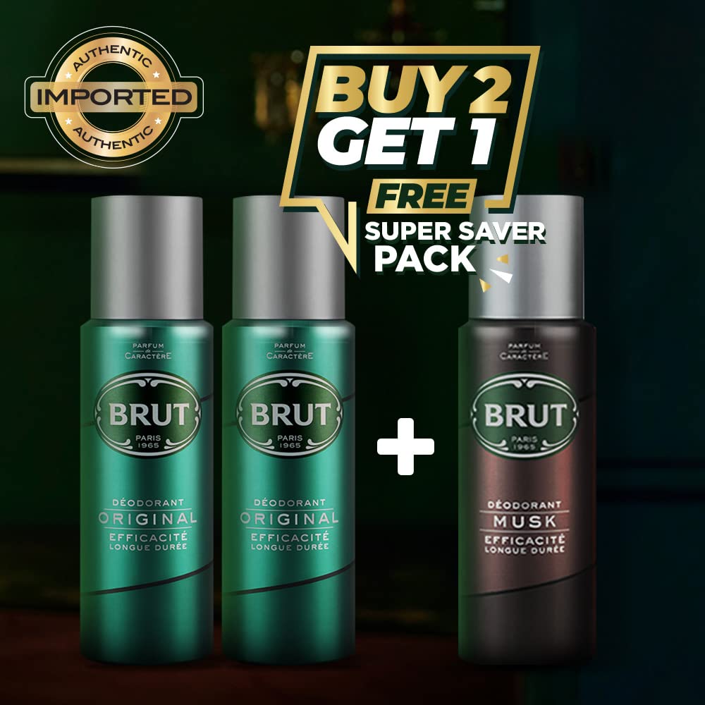 Brut Original and Musk Deodorant Spray for Men, Long-Lasting Masculine Fragrance, Imported, 200 ml (Buy 2 Get 1)