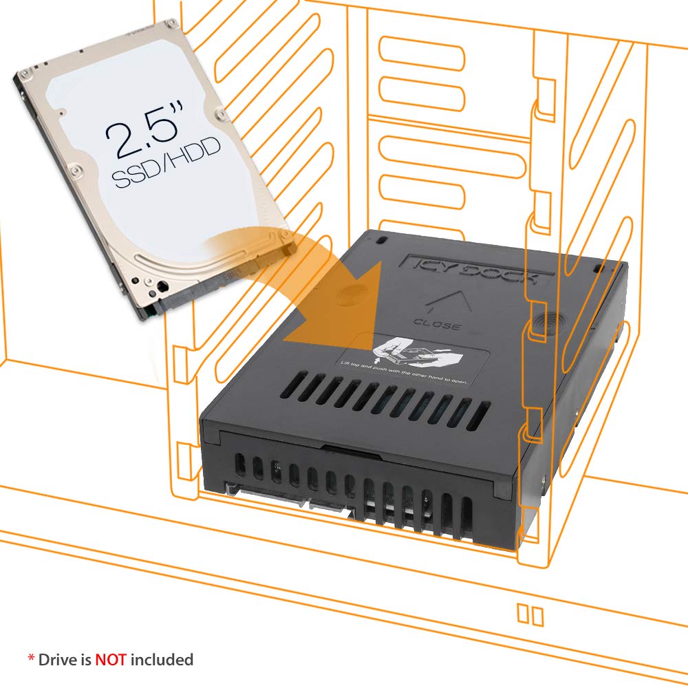 ICY DOCK 2.5 inch to 3.5 inch SATA HDD & SSD Mounting Kit for Internal 3.5" Drive Bay with Removable Cover | EZConvert Lite MB882SP-1S-2B