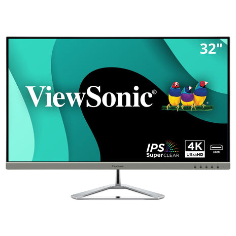 ViewSonic VX3276-4K-MHD 32 Inch 4K UHD Monitor, HDR10, HDMI, DisplayPort | Frameless Display For Work, Streaming, Movies; Dual 2W Speakers, Flicker-Free Eye Care, Wide sRGB Color, VESA Mount