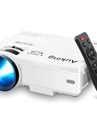 AuKing Projector, 2026 Upgraded Mini Projector, Full HD 1080P Home Theater Video Projector, Compatible with HDMI/USB/Smartphone/TV Box/Laptop (White)