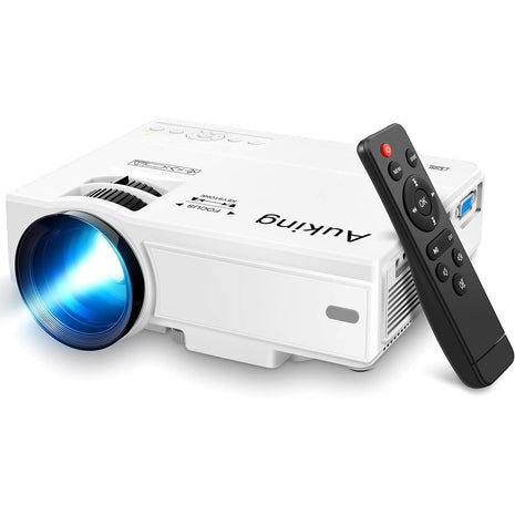 AuKing Projector, 2026 Upgraded Mini Projector, Full HD 1080P Home Theater Video Projector, Compatible with HDMI/USB/Smartphone/TV Box/Laptop (White)