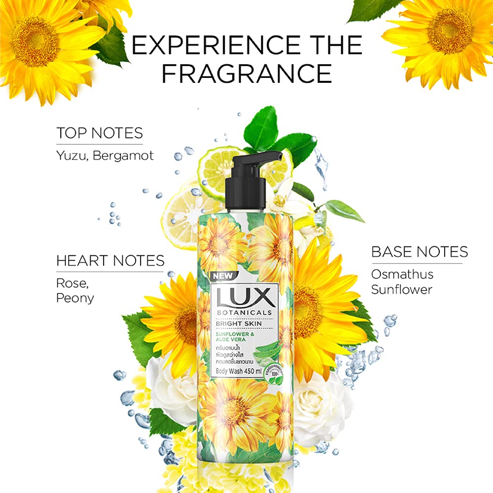 Lux Botanicals Bright Skin Shower Gel, Natural Extracts, No Paraben, Free Loofah, 450 ml