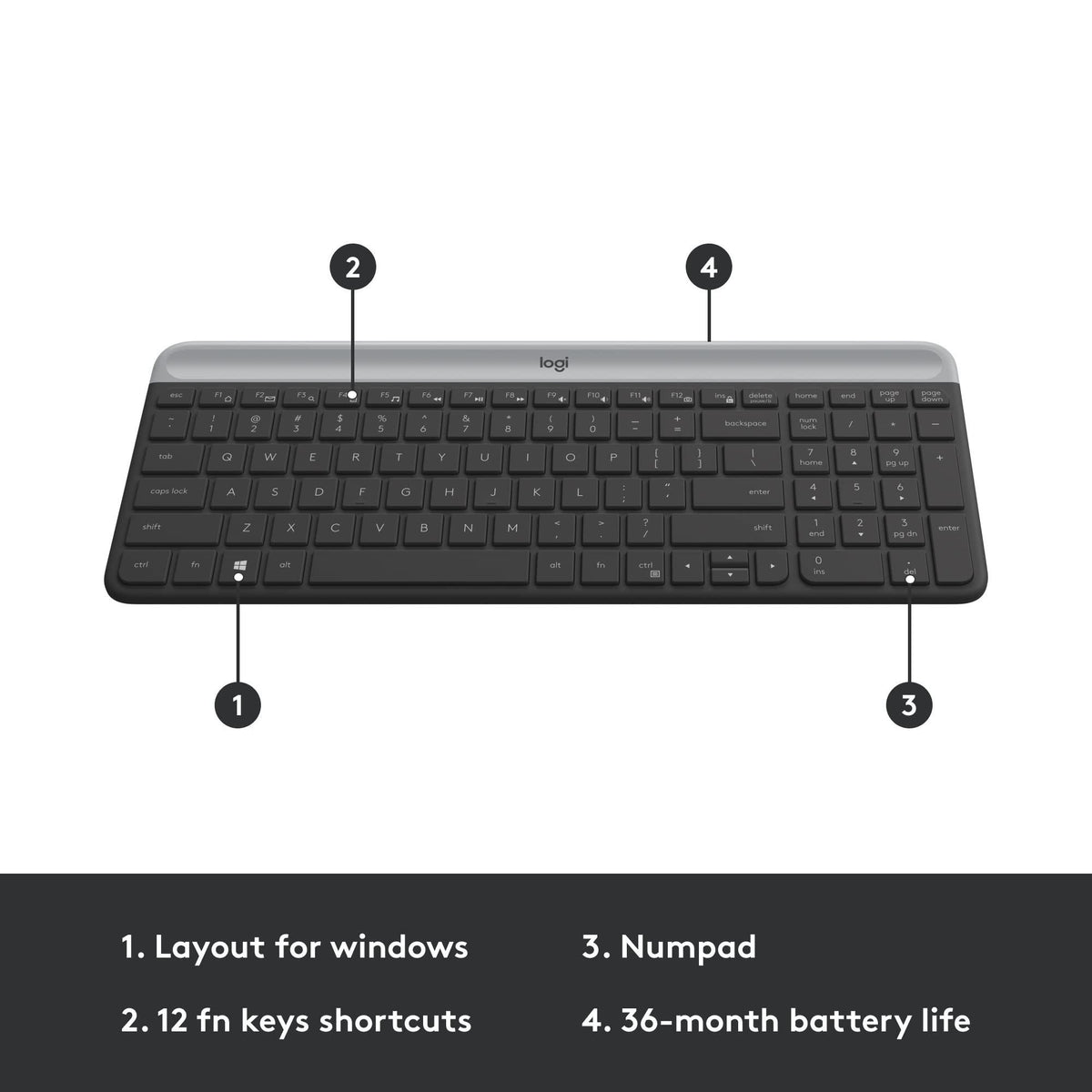 Logitech MK470 Slim Wireless Keyboard and Mouse Combo - Modern Compact Layout, Ultra Quiet, 2.4 GHz USB Receiver, Plug n' Play Connectivity, Compatible with Windows - Graphite