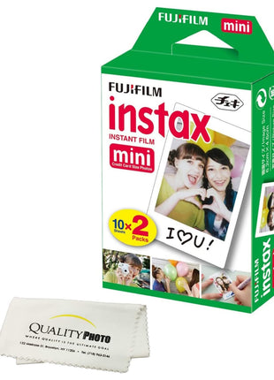 Fujifilm INSTAX Mini Instant Film (White) for Fujifilm Mini 8,9,11,12 Cameras w/Quality Photo Microfiber Cloth (20 Prints)