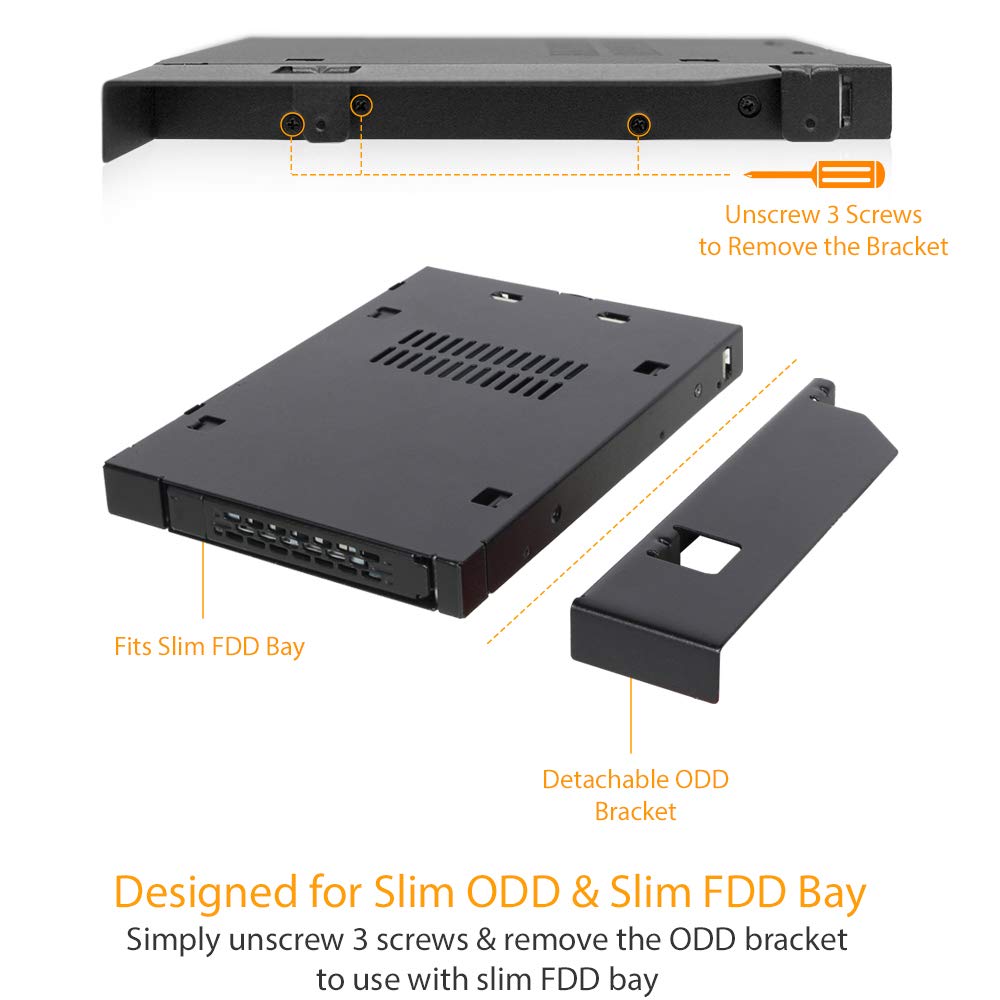 ICY DOCK 2.5” SATA/SAS HDD/SSD Rugged Full Metal Mobile Rack for Slim ODD or Slim FDD Bay | ToughArmor MB411SPO-B