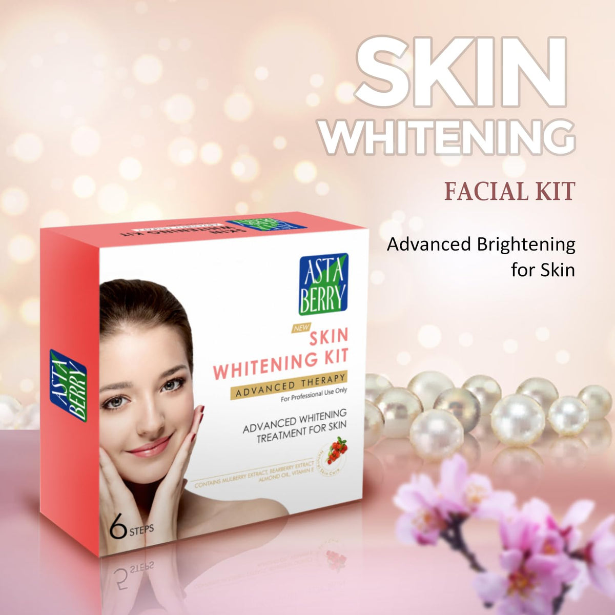 Astaberry Skin Whitening Professional Facial Kit 12 Pouch Set (6 Steps) Advanced - Goodness Of Almond Oil | Mulberry & Bearberry Extract | Vitamin E | Improving skin tone