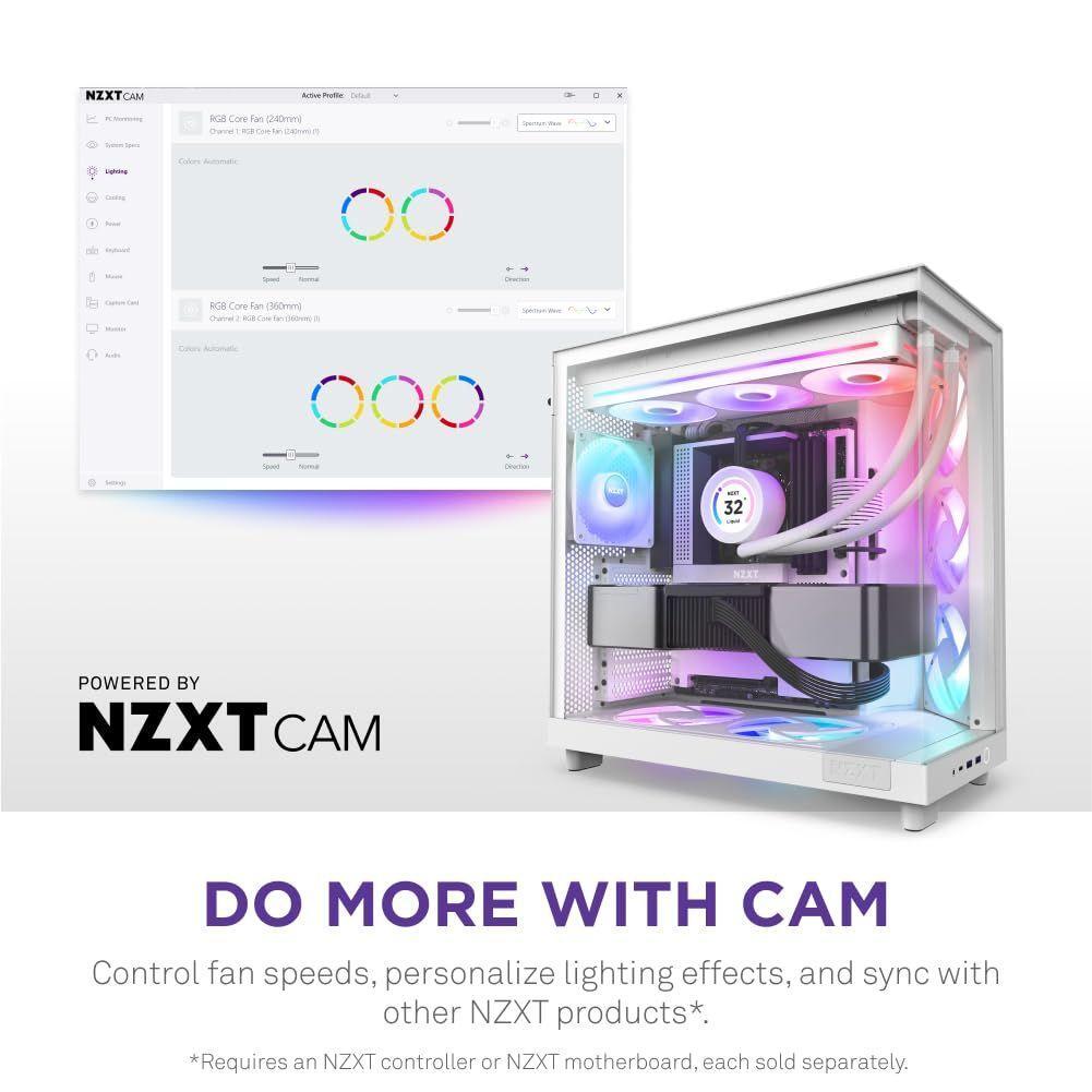 NZXT F360 RGB Core - 360mm Single-Frame Fan Unit with 3 x 120mm RGB Fans - Speed & Lighting Control - High Static Pressure & Airflow - Fluid Dynamic Bearings - 8 aRGB LEDs Per Fan - White