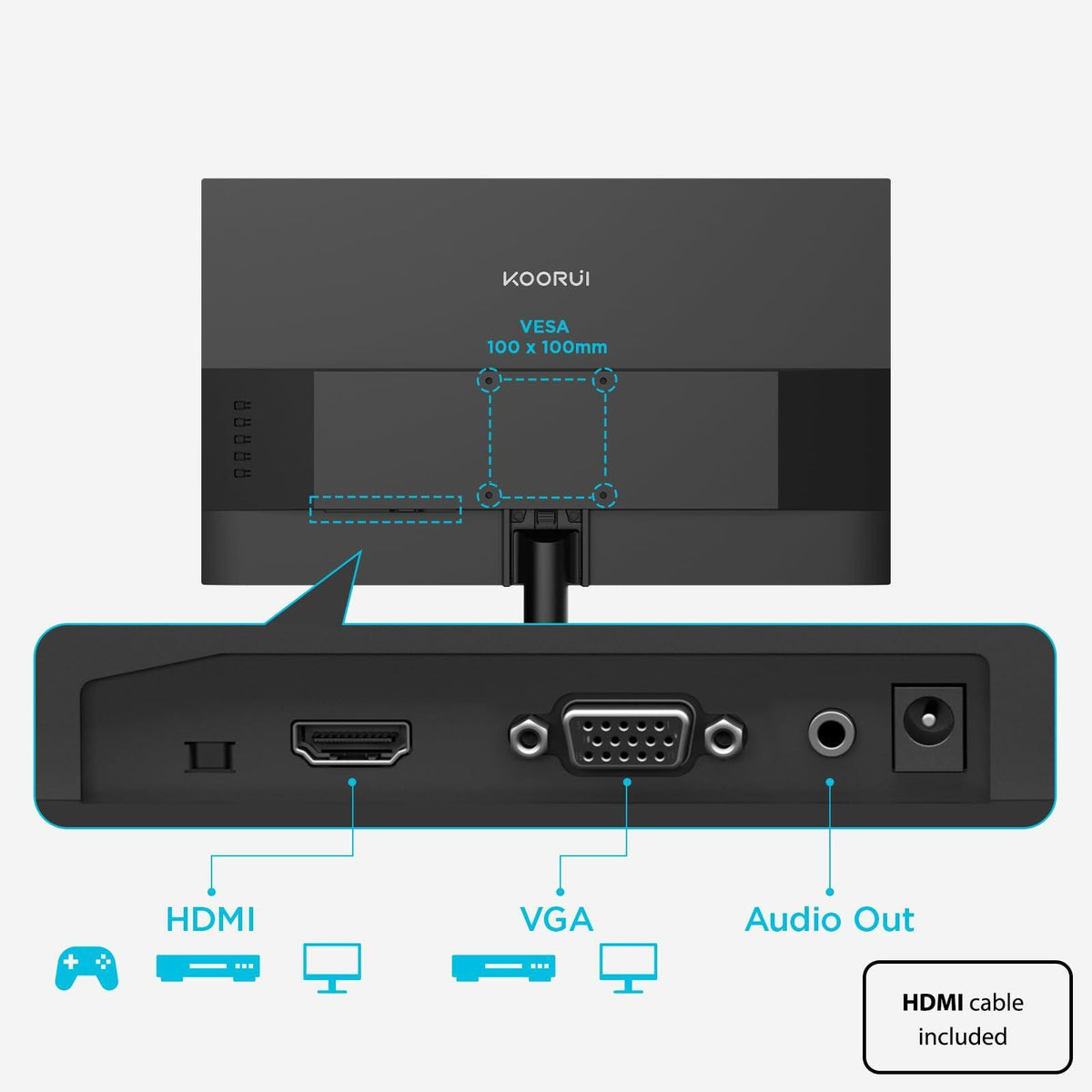KOORUI 24-inch Computer Monitor Full HD 1920 x 1080p 100Hz VA Display 3000:1 Contrast Ratio with HDMI VGA, Three-Sided Slim Bezels, Freesync, 100 x 100 mm VESA Mountable, Ergonomic Tilt, Black