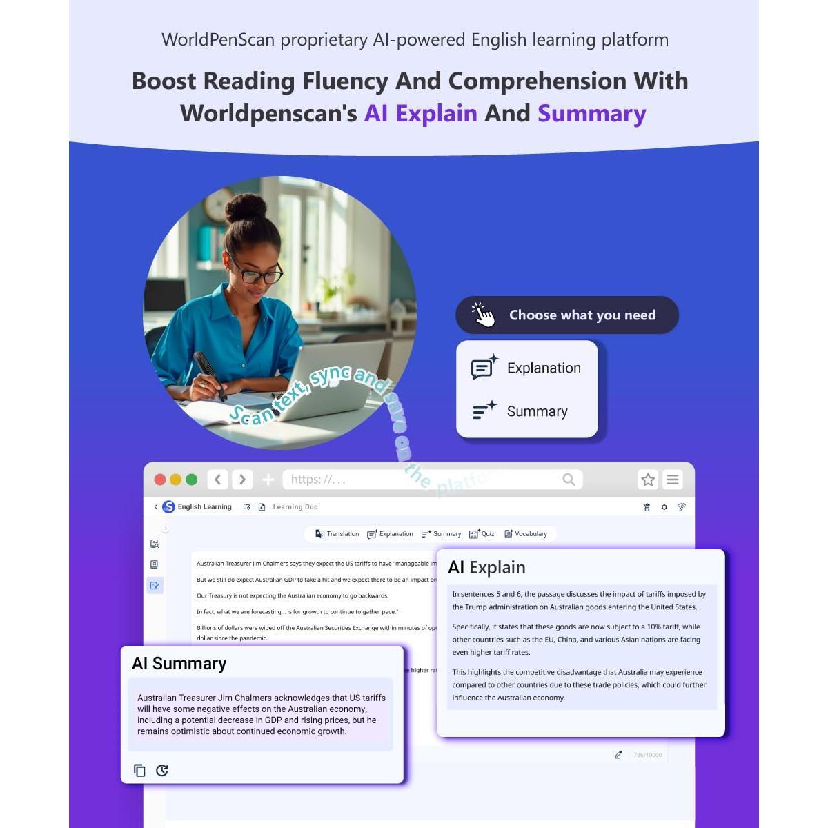 PenPower WorldPenScan Go - Translation Pen with Scanning, Reading, Audio Recording, Live Interpretation, and AI English Learning Platform for Kids & Adults