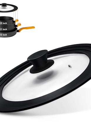 Ydeapi Universal Lid for Pots, Pans and Skillets, Pot Lid With Heat Resistant Silicone Rim and Tempered Glass,Fits 10", 11", 12" Diameter Pots and Pans