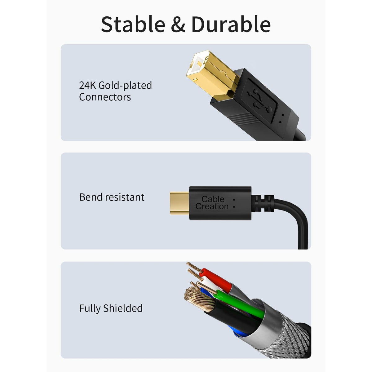 CableCreation USB C to B Printer Cable 3.3FT, Scanner and MIDI Cable for Yamaha Casio Digital Piano, DJ Controller, 1M Black