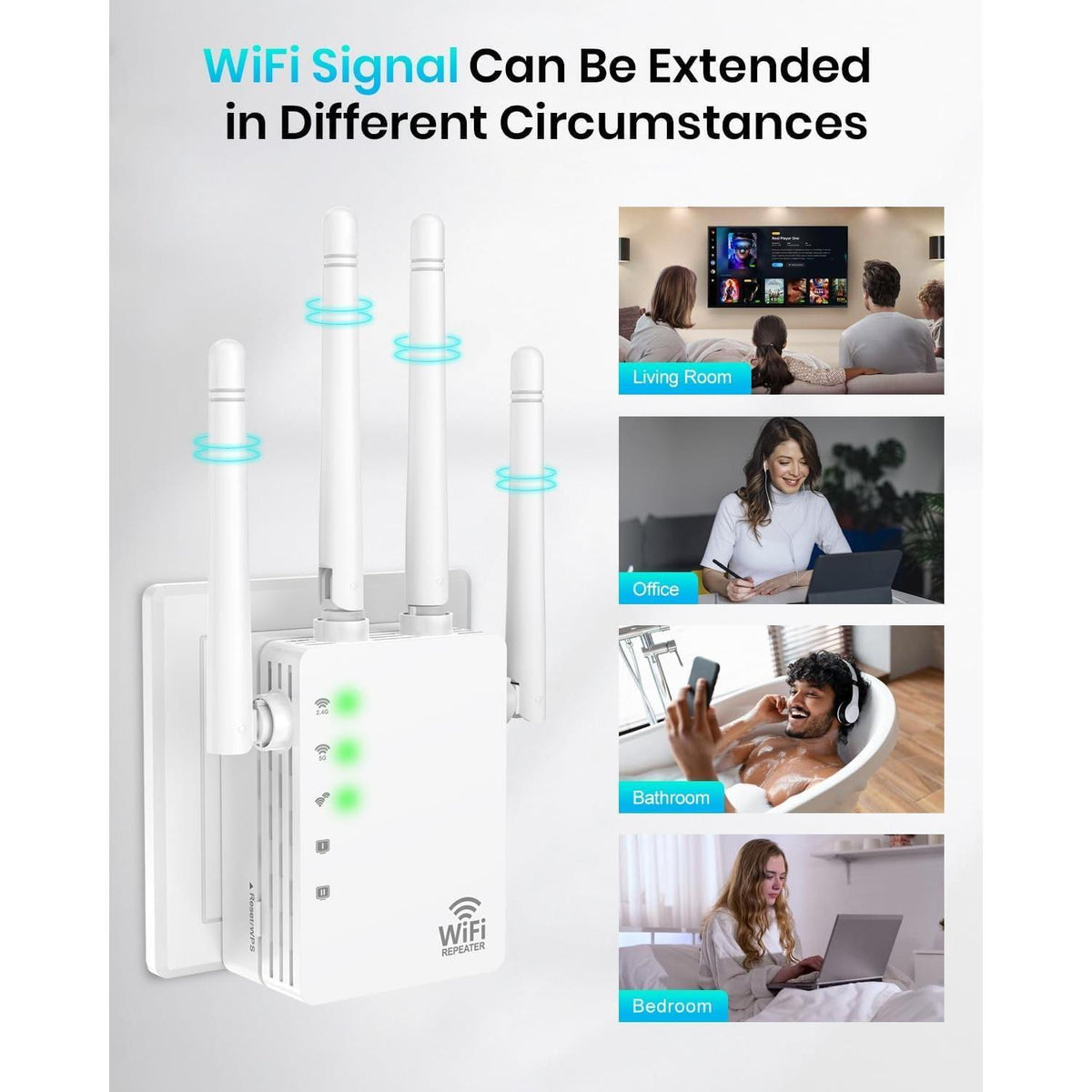 WiFi Extender, WiFi Extender Signal Booster Dual-Band(5.8G&2.4G) Wireless Repeater Coverage to 12880 sq. ft & 105 Devices, 1-Tap Setup, Supports Ethernet Port, Faster Speed