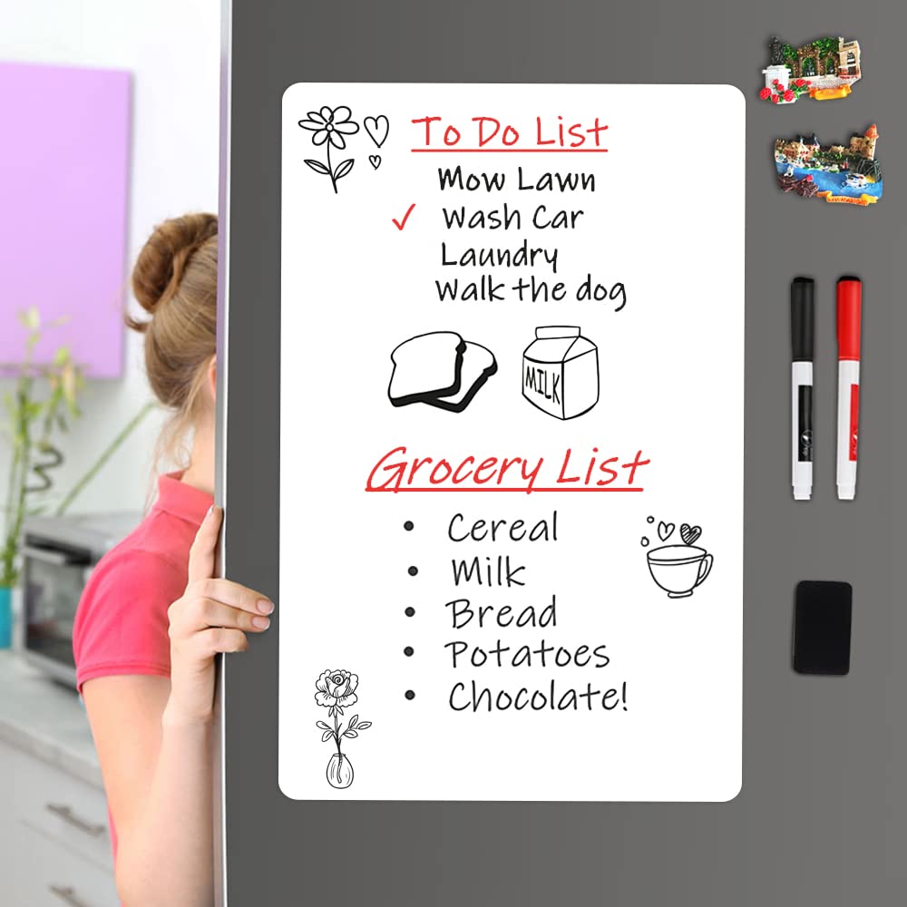 ANLIOTE Magnetic Dry Erase Board Fridge White Board Sheet 20x13 inch, Flexible Large Refrigerator Magnets Whiteboard Planner for Home Kitchen, 2 Markers and Eraser