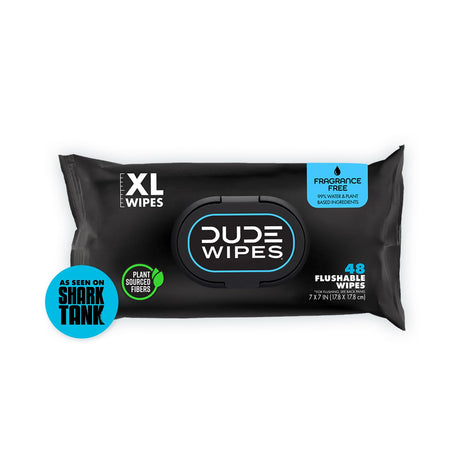 DUDE Wipes Unscented Adult Flushable Wet Wipes, Sensitive Skin, 48 Count | 1 pack of 48 extra large flushable butt wipes. Hypoallergenic plastic-free wipes. 99% water, vitamin E, aloe. Septic safe.