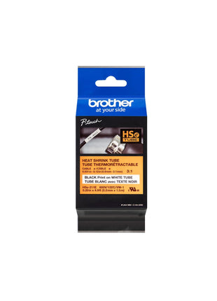 Brother HSe211E 5.28mm (0.2in) Black on White 3:1 Heat Shrink Tube